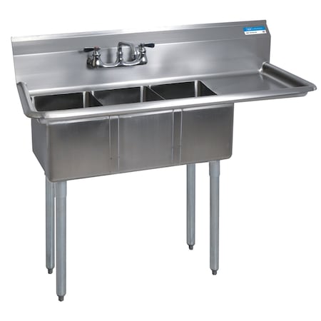 Bk Resources Three Compartment Sink 10 in x 14 in, 3, 2, Free Standing, Stainless Steel BKS-3-1014-10-15RS
